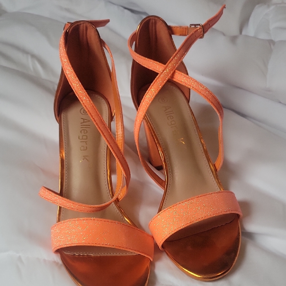 Allegra K Women's Vibrant Orange Heels